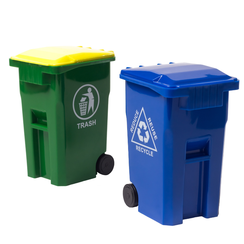 Mini Curbside Garbage Trash Bin Pen Holder and Unique Tiny Size Recycle Can  Set Pencil Cup Desktop Organizer Green Blue 2-Pack