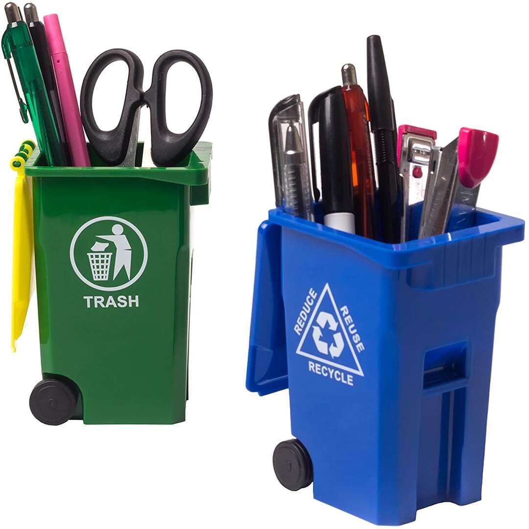 Little Mini Trash Can Desktop Pen Garbage Recycle Bin wt Wheels