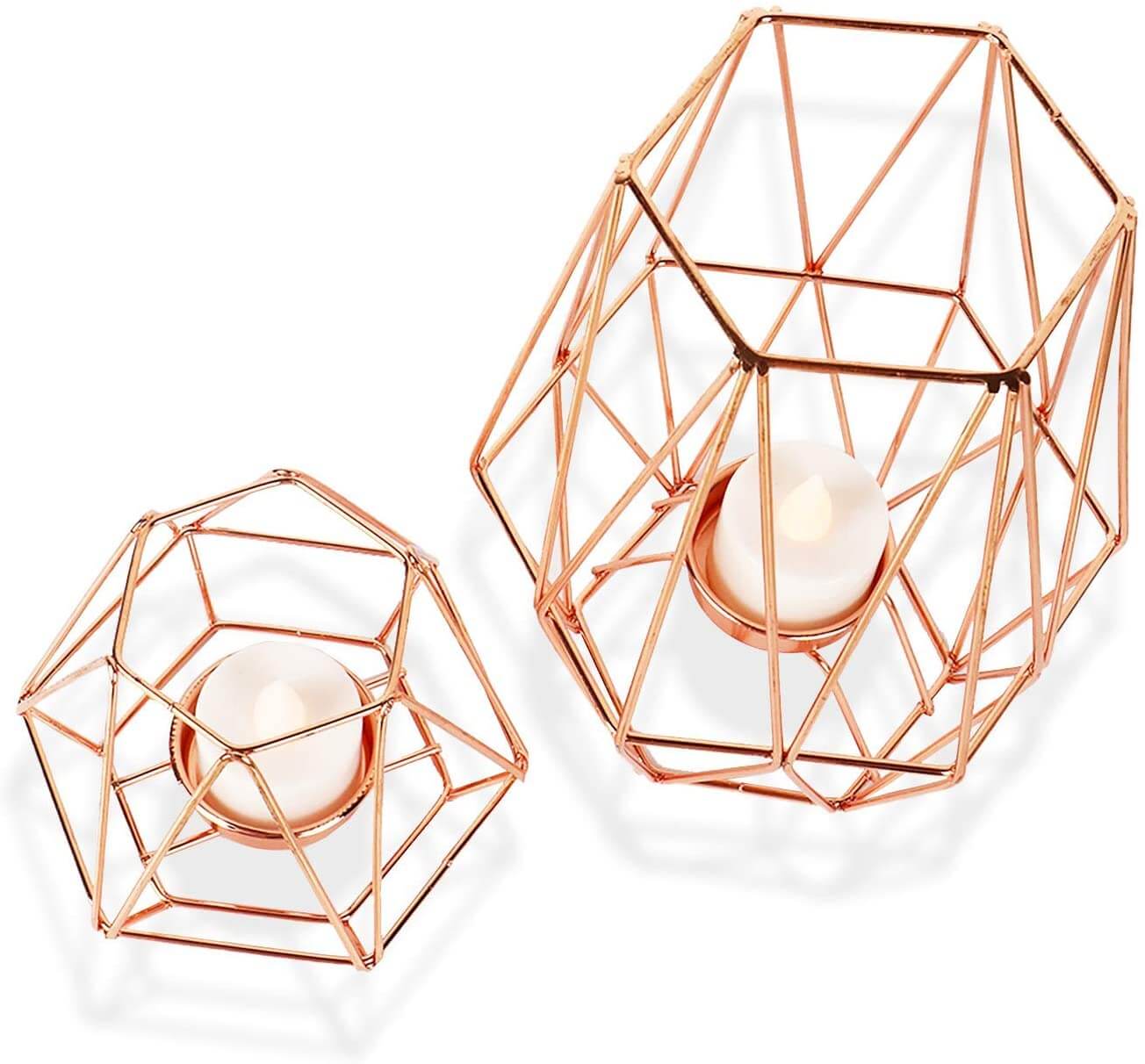 Geometric Gold Tealight Holder for Table Decor Large and Small Metal  Hexagon Votive Candle Centrepiece for Shelf Decor Set of 2